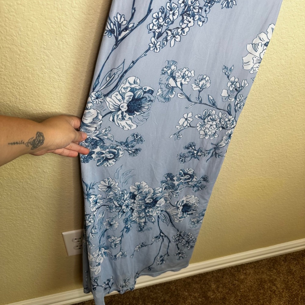 Tiger Mist Coquette Blue Floral Mesh Maxi Dress Adjustable Straps Size XS - Picture 3 of 9